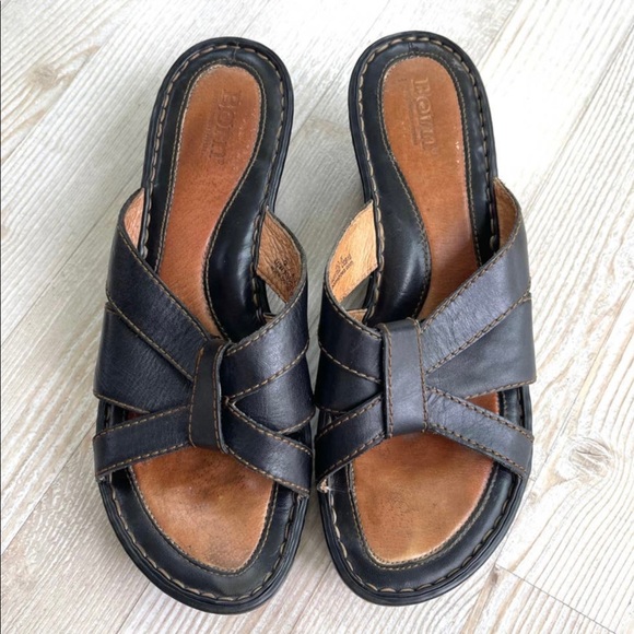 Born Leather Slide Wedge Sandals, Black. - Picture 4 of 8